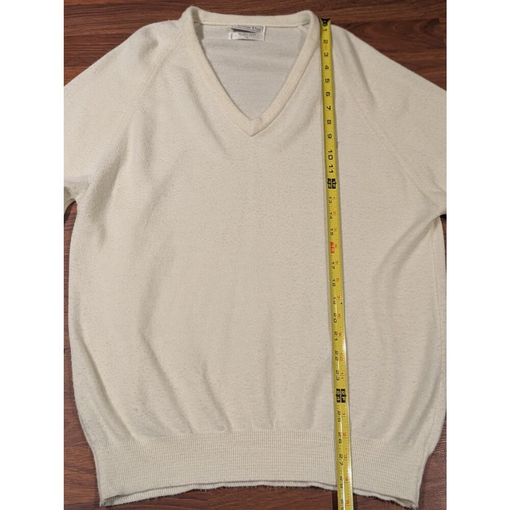Vintage Christian Dior V-Neck Sweater Made USA Cream Ivory Size L - Picture 3 of 8